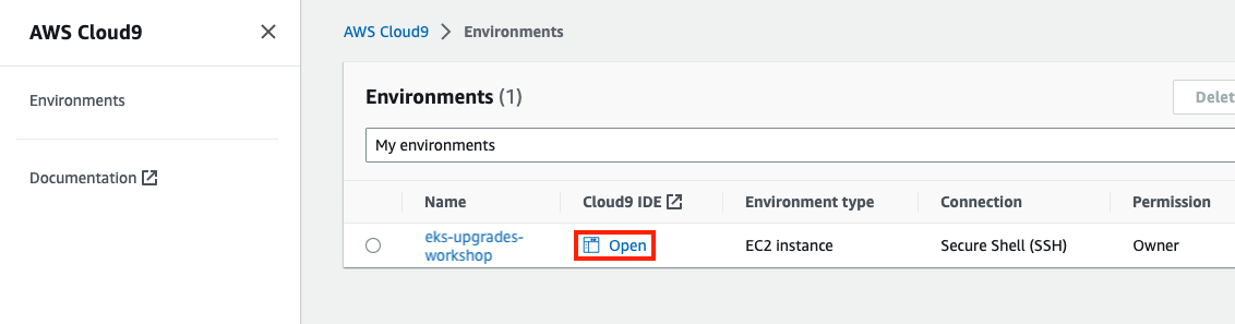 Open the Cloud9 IDE