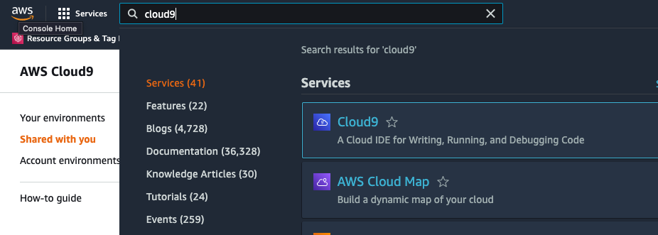 Search for the Cloud9 service